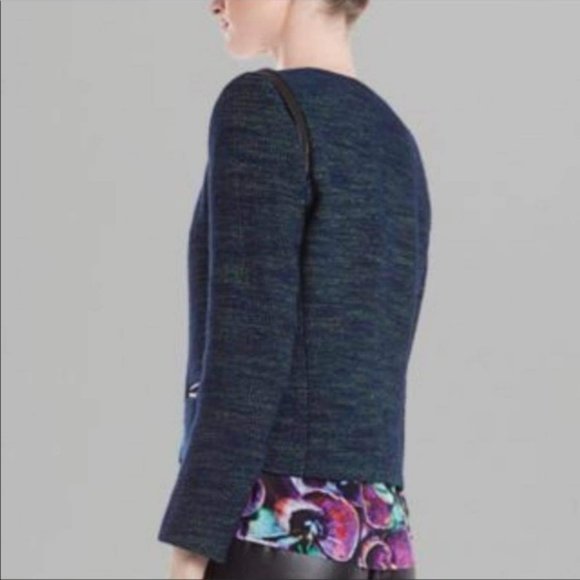 Sandro Valentin Blue and Red Tweed Blazer Jacket leather  shoulder chain details - Picture 9 of 16